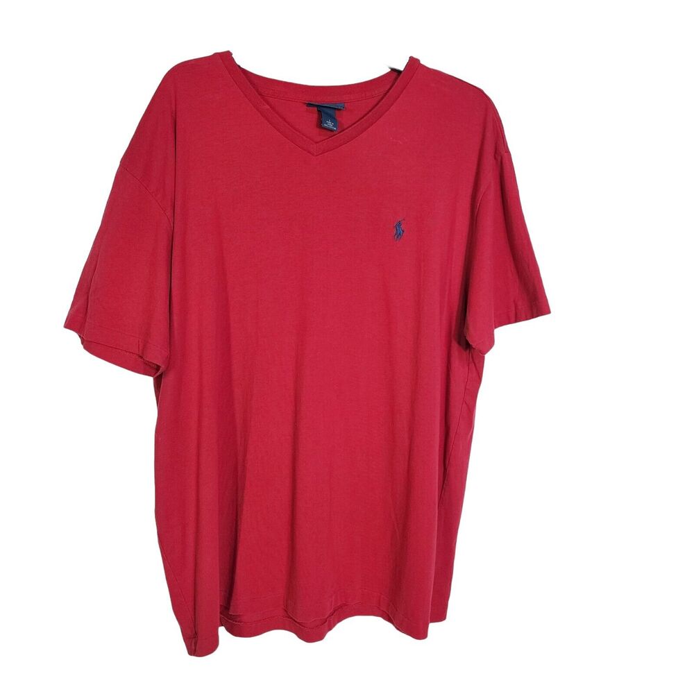 Polo Ralph Lauren Mens T Shirt Large Short Sleeve Red Pony Logo V Neck Cotton